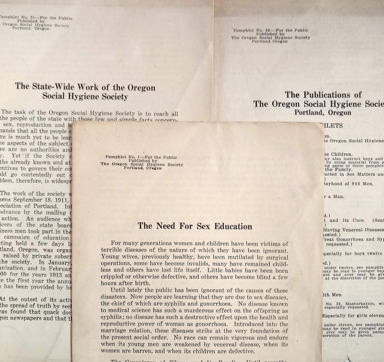 (Sexual Health) (Education) Three Oregon Social Hygiene Society Pamphlets