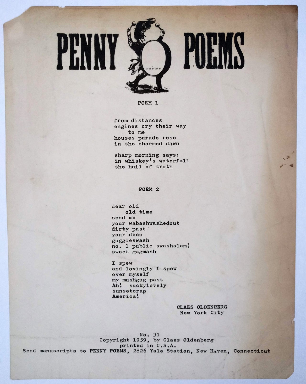 Poem 1 and Poem 2. From Penny Poems, No. 31.