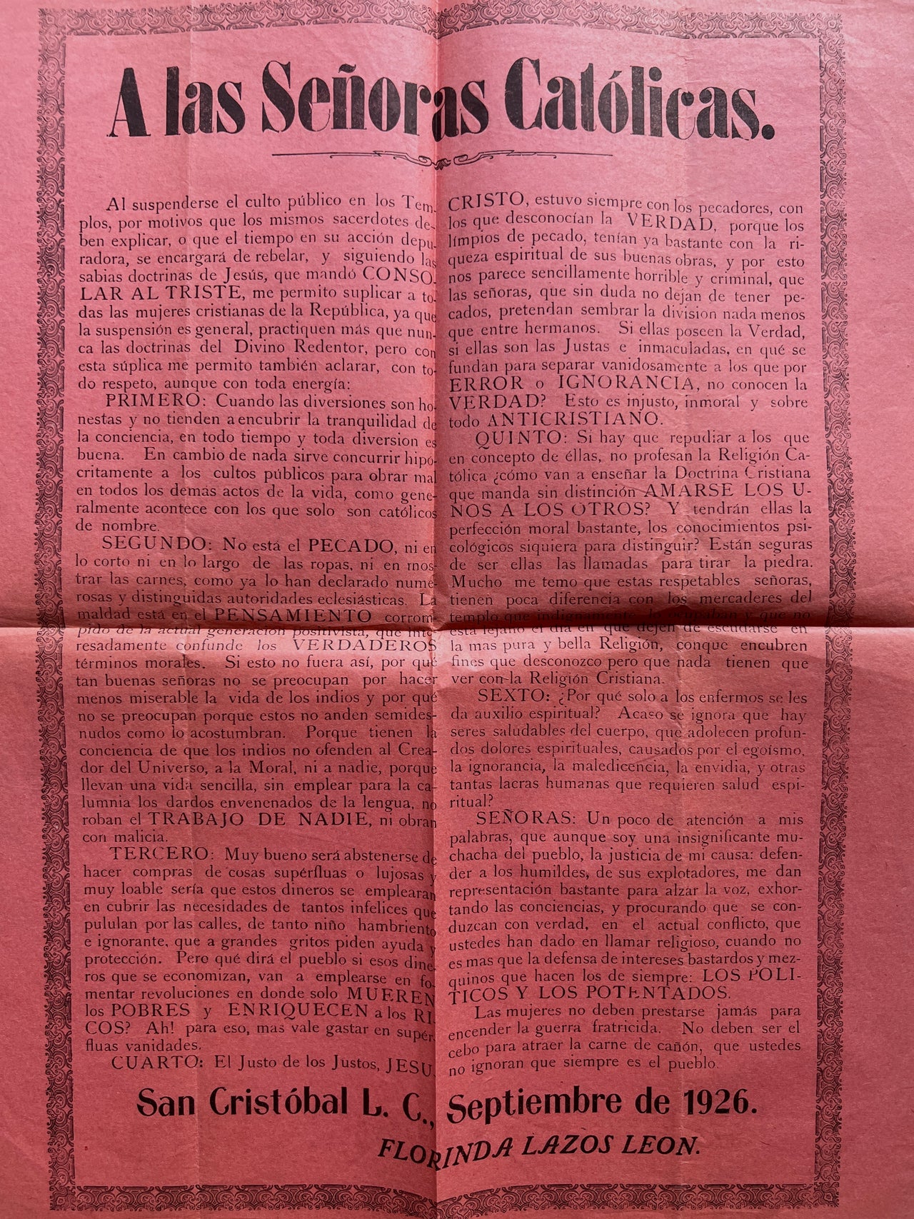 Á las Señoras Católicas.