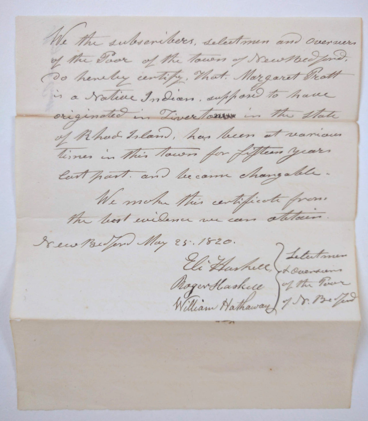 Two Manuscript Documents Certifying the Chargeability of “Native Indian” Women