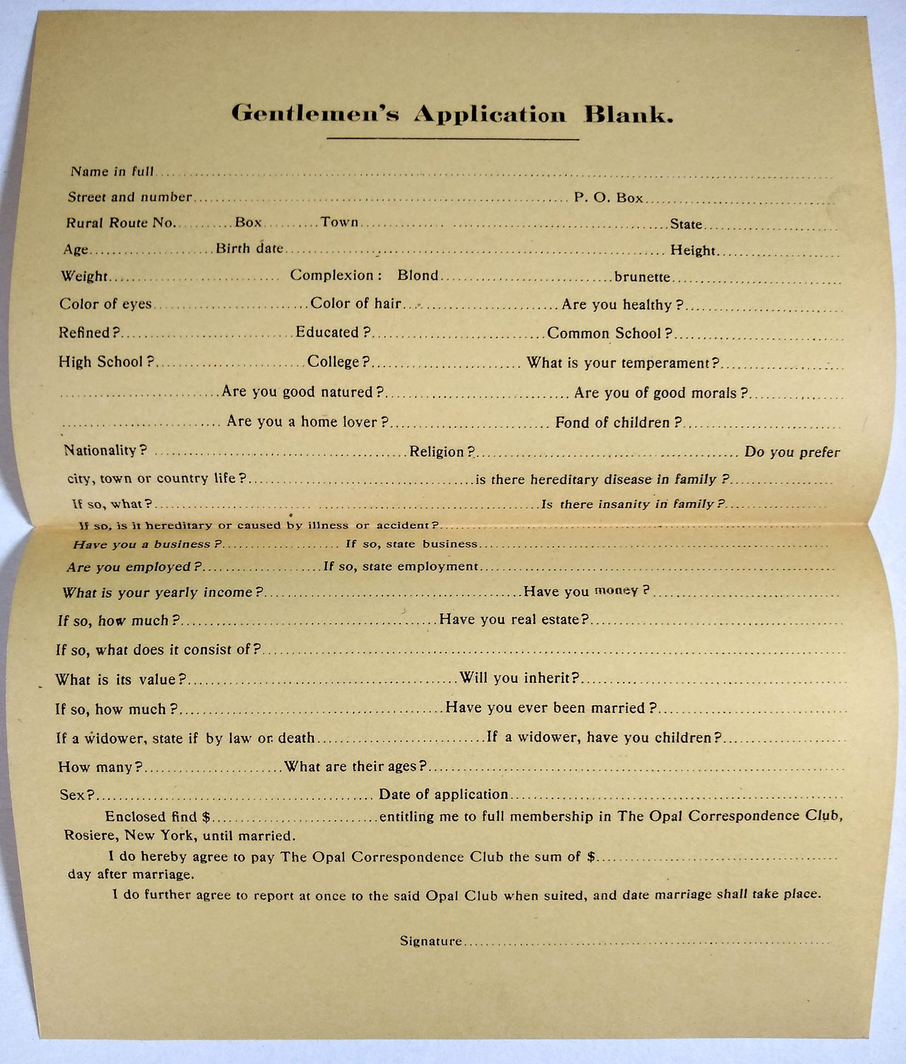 Opal Correspondence Club Ephemera. (1919)