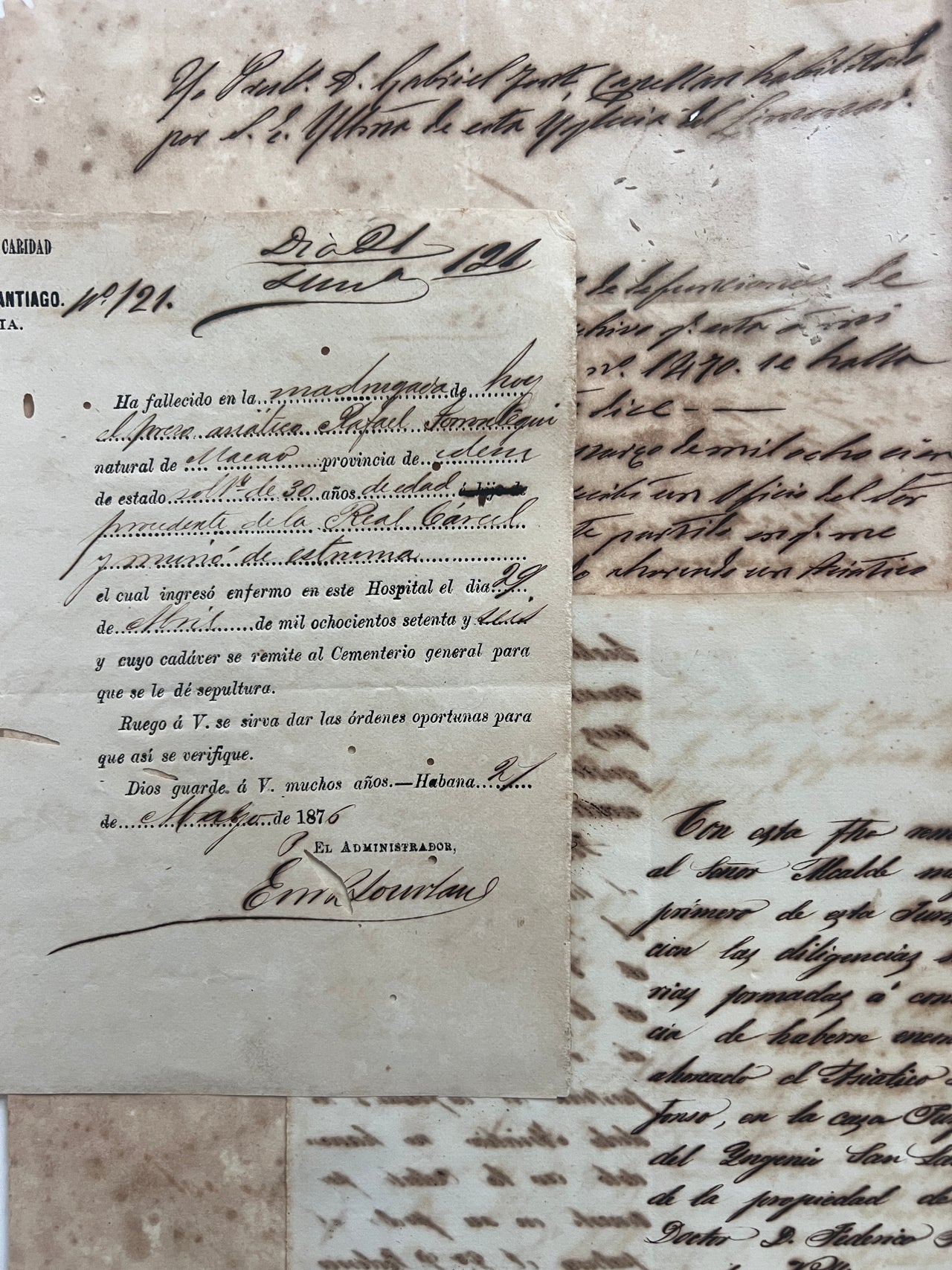 Four Documents Reporting the Deaths of Chinese Laborers in Cuba.