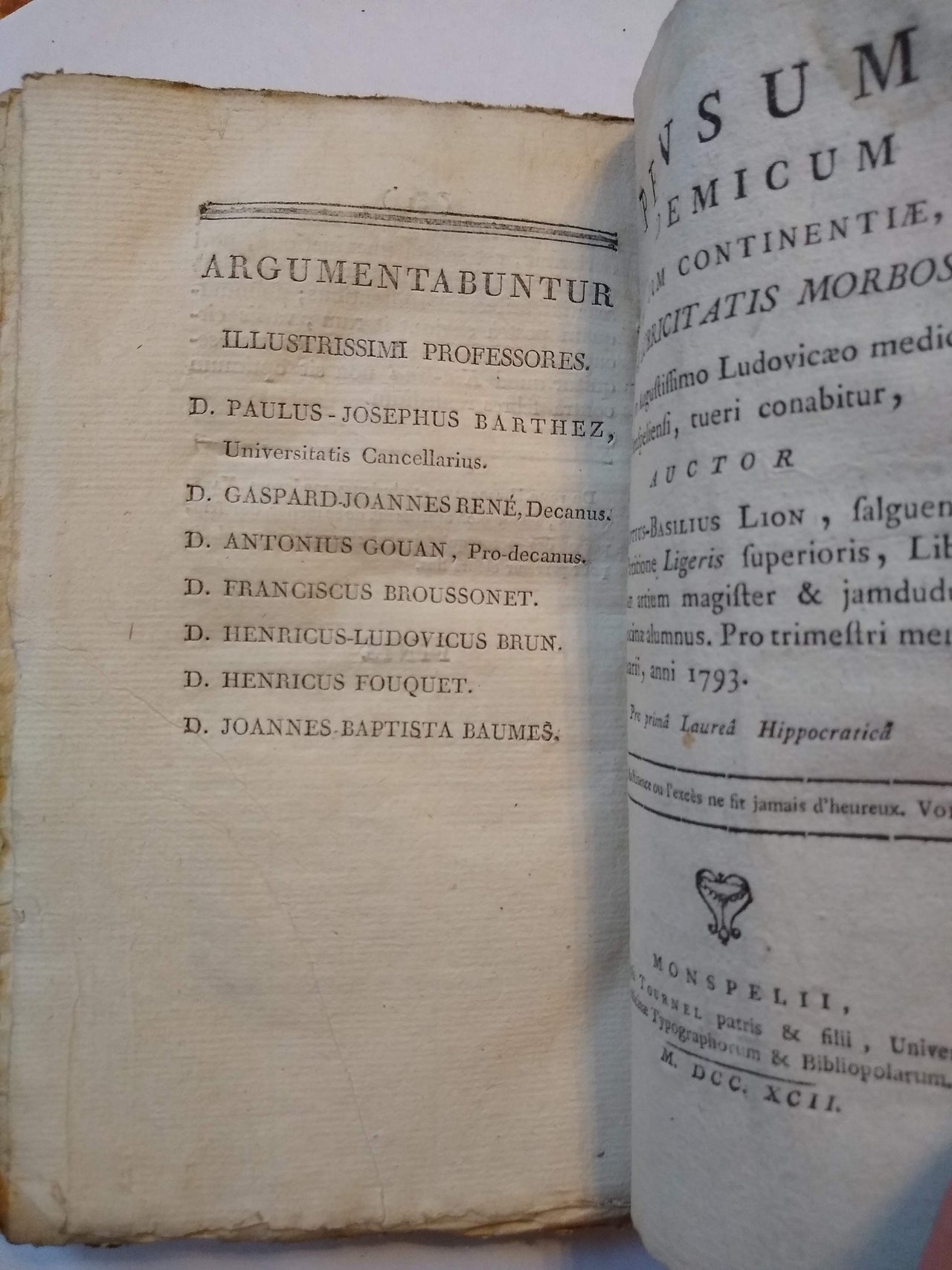 (Sexual Health) Sammelband of Five French Medical Theses, 1792-1793.