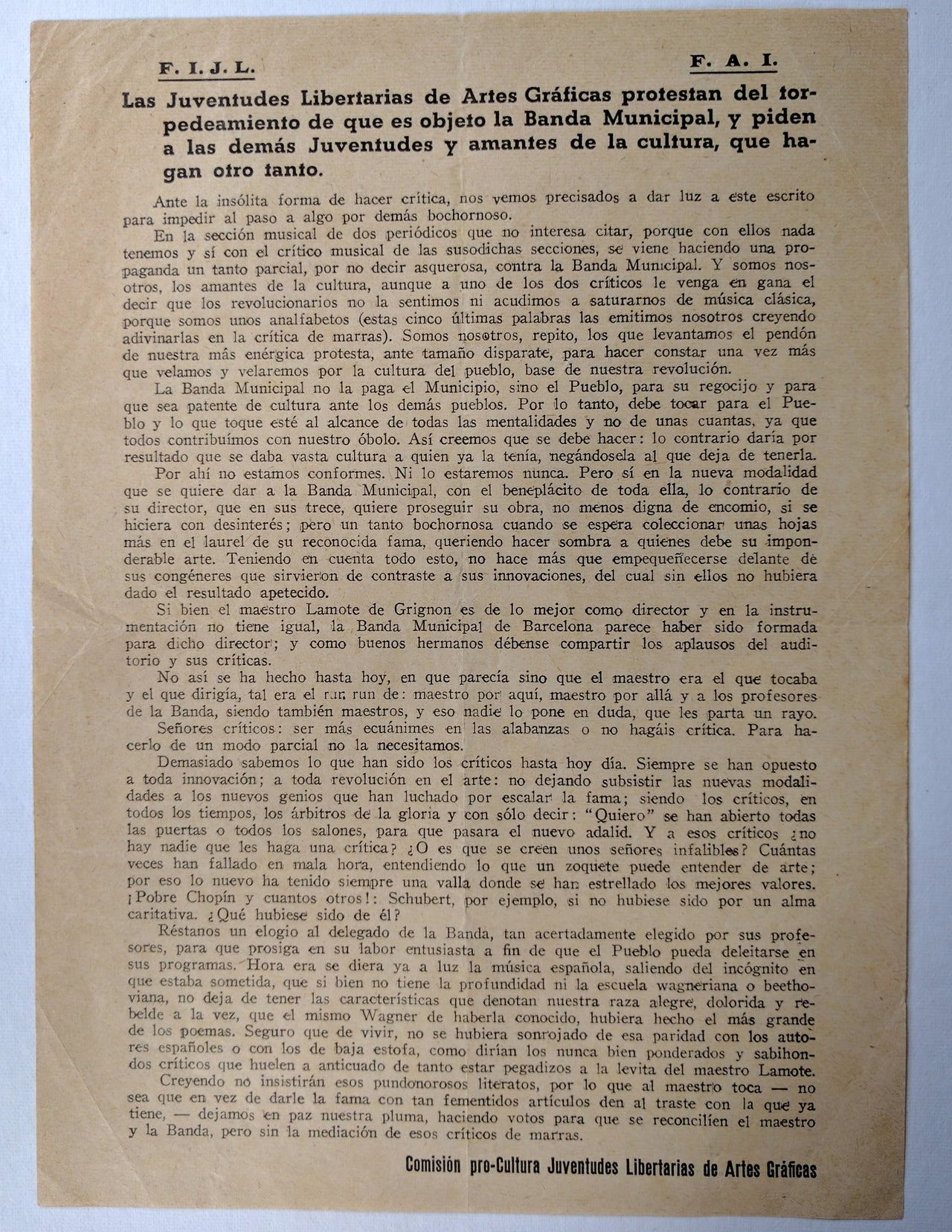 Las Juventudes Libertarias de Artes Gráficas protestan [...].