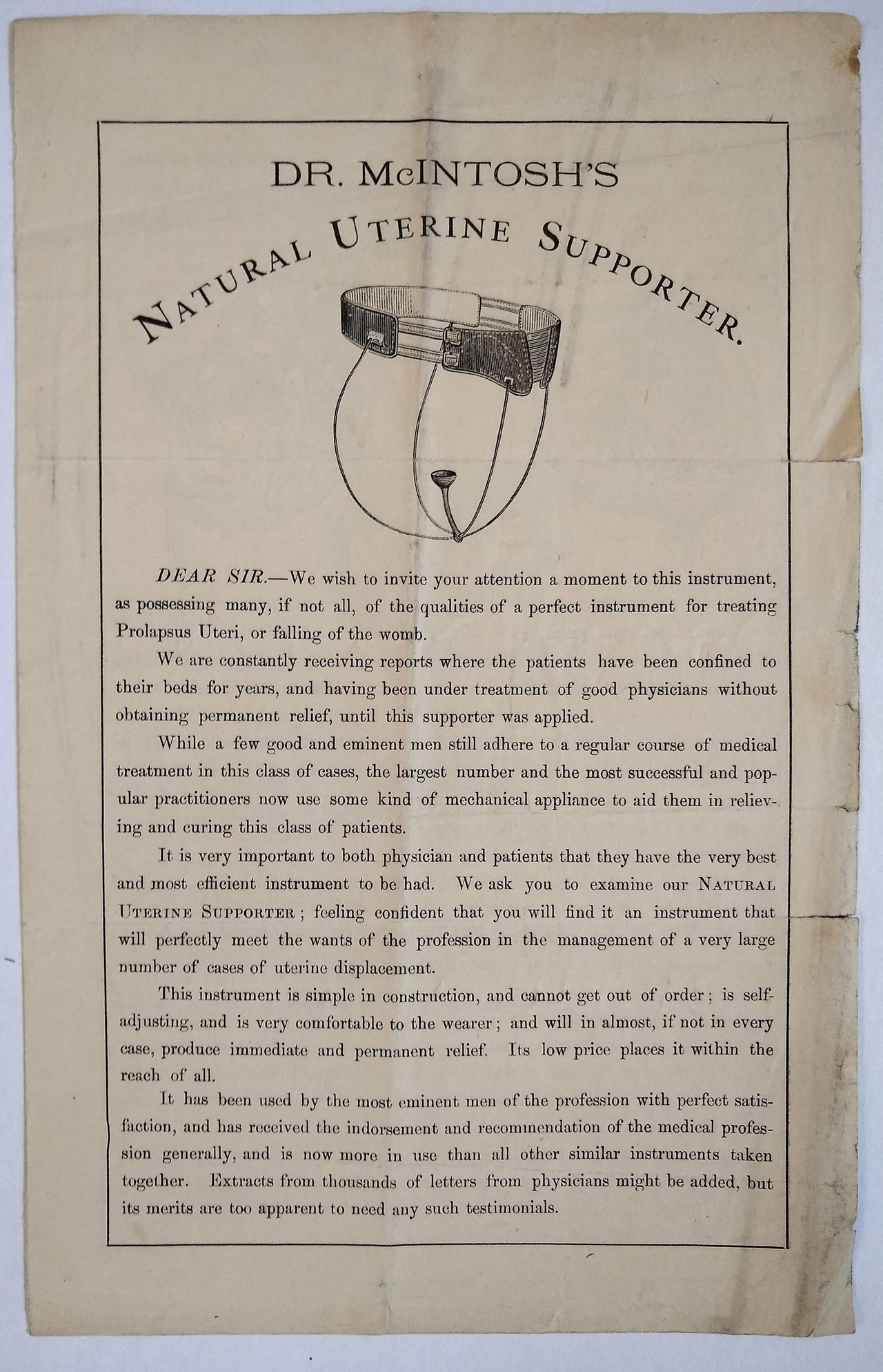 Dr. McIntosh's Natural Uterine Supporter.