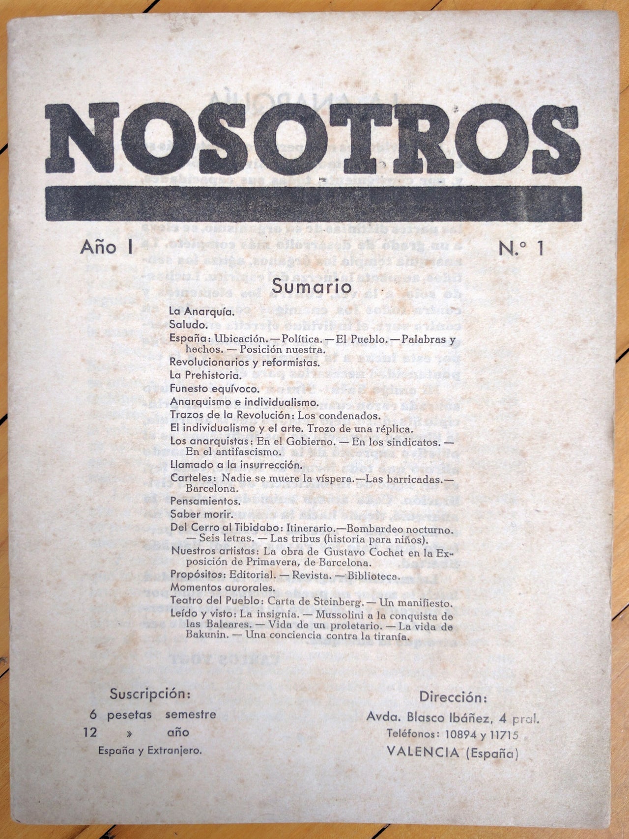 Nosotros: [Revista Mensual Anarquista]. Nos. 1 [Oct. 1937] and 5 (Feb. 1938).